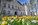 PHoto de l'hôtel de Ville avec des fleurs au premier plan